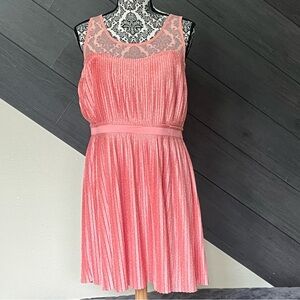 💥LC Lauren Conrad Pink/White Polka‎ Dot Pleated Sundress Scoop Neck💥